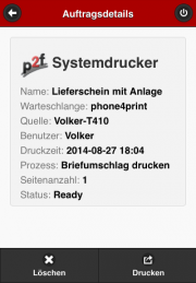 App Details zu Druckauftrag