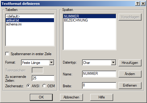 Formatdefinition 'NUMMER'
