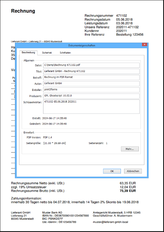 Die Meta-Daten der vom Skript erzeugte PDF-Datei