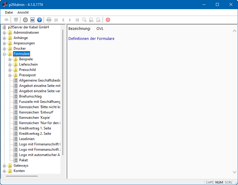 Administrationsprogramm Formulare