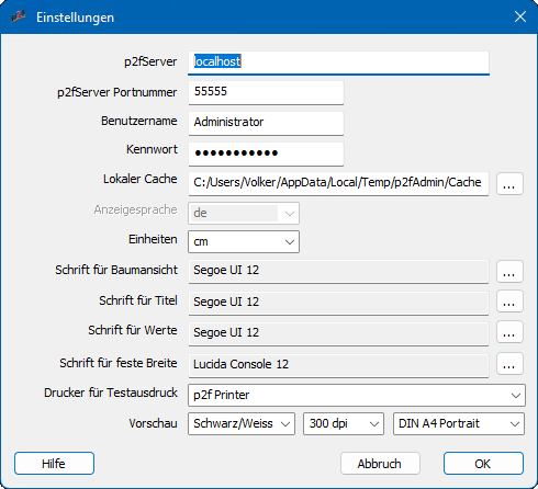 Administrationsprogramm Einstellungen