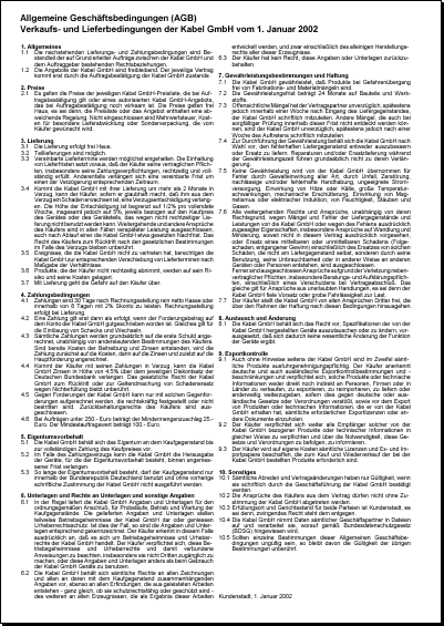 Ausdruck Rückseite mit AGB