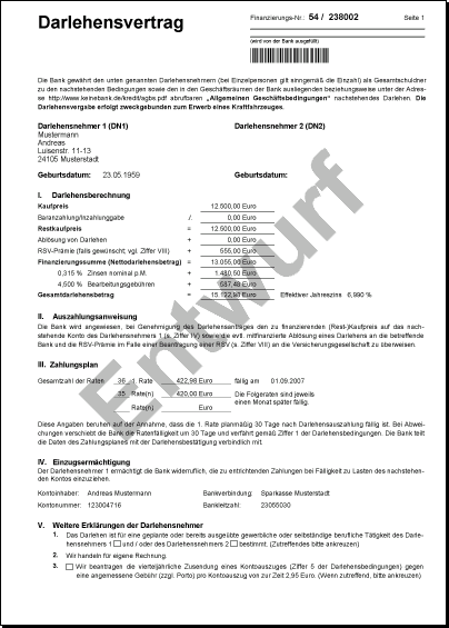 Darlehensvertrag Seite 1