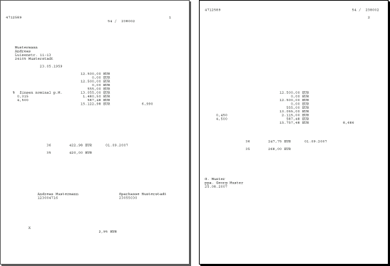 Darlehensvertrag Eingangsdaten