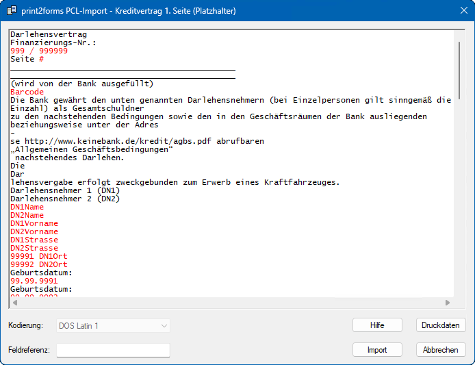 Feldzuweisung Darlehensvertrag