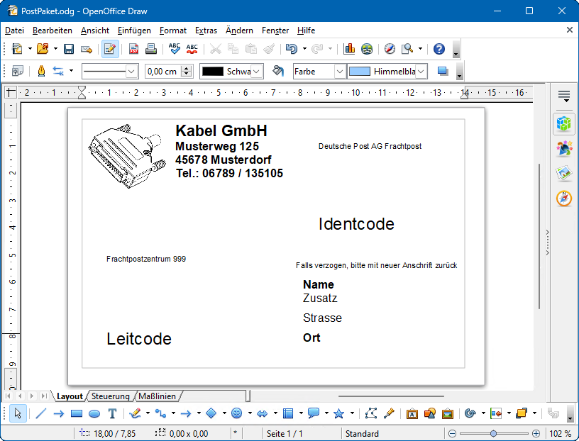 Entwurf Aufkleber Postpaket in Open Office