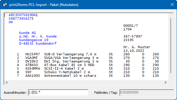 Feldzuweisung Aufkleber Postpaket