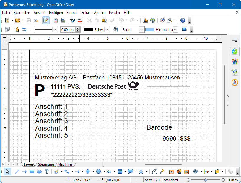 Entwurf Etikett Pressepost