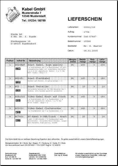 Ausdruck Lieferschein