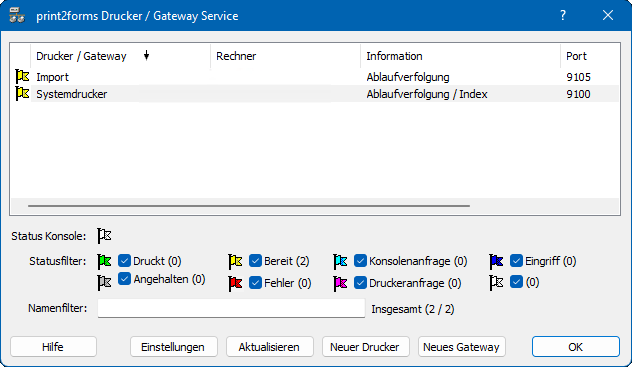 Dialog Drucker-/Gateway-Service